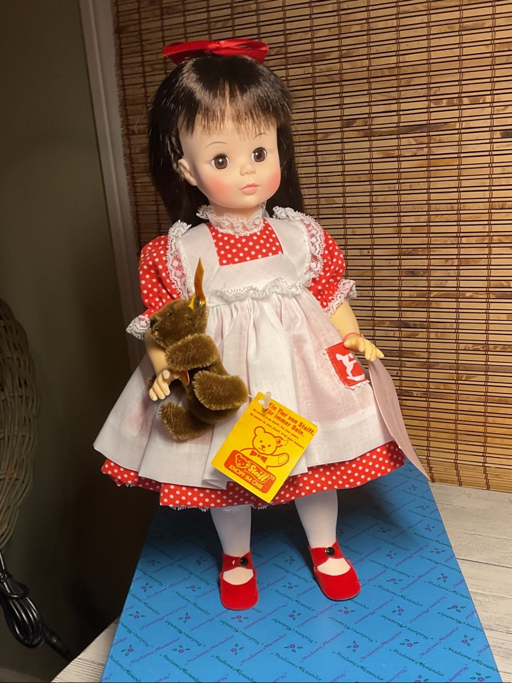 1988 14" MADAME ALEXANDER "BROOKE" DOLL & STEIFF BEAR is MIB WITH WRIST TAG